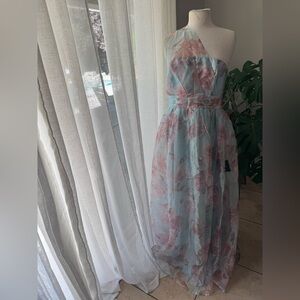Lulus One-Shoulder Floral Organza‎ Maxi Dress XL – NWT* strap repair